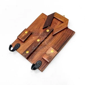Dunkle Ausführung Hemdform Holz Wandhaken Rustikal Handarbeit Anhänger Schlüssel zum Aufhängen - Bild 1 von 5