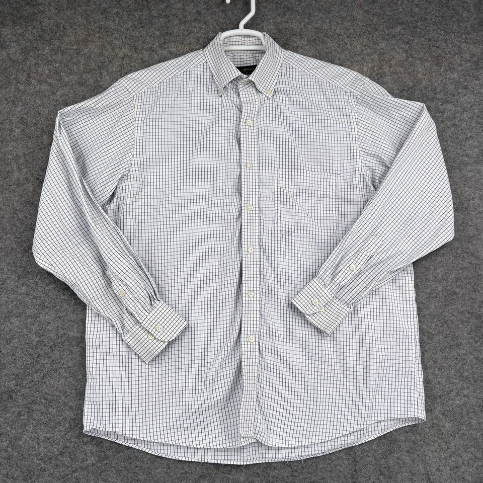 Camisa Club Room Para Hombre 16.5 34/35 Blanca Azul Cuadros Abotonada Negocios Informal Foto 1 de 4