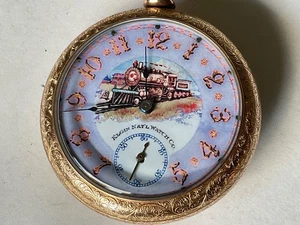 GRAN reloj de bolsillo multicolor esfera escena tren Elgin 18s níquel 17j 1911 YGF - Imagen 1 de 14