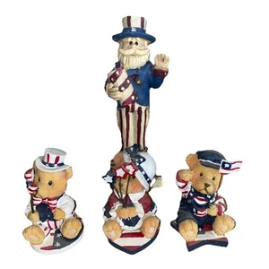 4 Lot Patriotic 4th of July Uncle Sam Red White Blue Resin Figurine Decor Bears - Picture 1 of 4