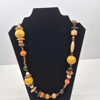 Joan Rivers 36" Wood Bead Necklace Neutral Earth Tone Multicolor Chunky NWOT - Image 1 of 4