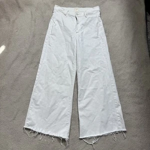 Pantalones de mezclilla Mother para mujer 29 The Swooner Roller Crop Fray blanco pierna ancha tiro alto - Imagen 1 de 16