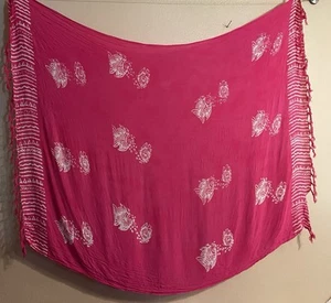 Hot Pink Batik Fish Fringed Oversized Scarf Sarong Beach Cover-up Wrap Skirt - Picture 1 of 14