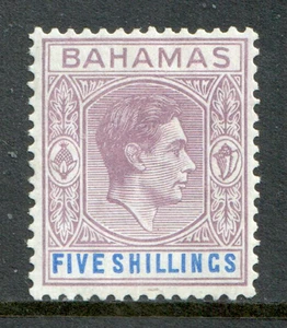 Bahamas KGVI 1938-52 5er Flieder Blau Dickes Papier SG156 Postfrisch MH - Bild 1 von 2