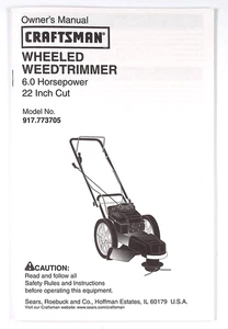 Sears Craftsman Wheeled Weed Trimmer Owner’s Manual  Model 917.773705  6.0 HP - Picture 1 of 3