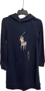 Polo Ralph Lauren Girls Fleece Hoodie Big Pony Dress Blue Size L (12-14) - Picture 1 of 4