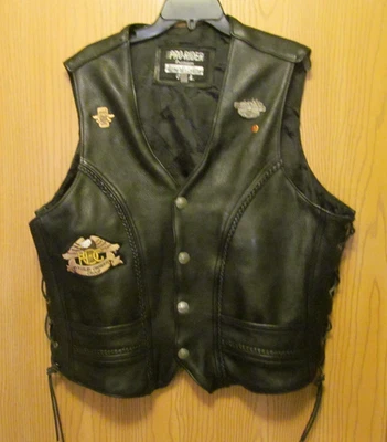 Pro-Rider USA Premium Genuine Black Leather Motorcycle Biker Vest Size 50 Foto 1 de 4