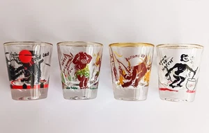 Shot Glasses Naughty Jungle Bar Humor Retro MCM Black Cat 1940s Set of 4 Novelty - Picture 1 of 13
