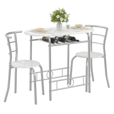 Juego de mesa de comedor de 3 piezas para rincón de desayuno de cocina, tableta ovalada de mármol sintético... Foto 1 de 4