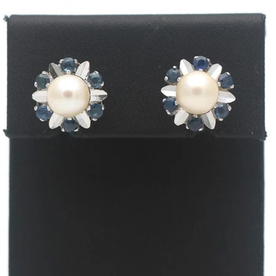 Saphir Perlen Ohrstecker 585 Gold 14 Kt Weißgold Wert 600,- - Bild 1 von 4
