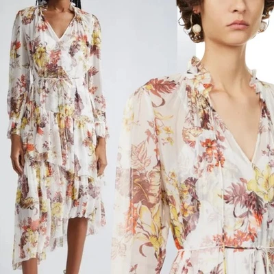 Vestido Zimmermann Matchmaker Talla 2 AU 12 / US 8 Estampado Floral Dobladillo en Niveles Midi Foto 1 de 4
