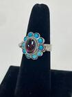 *LADIES STERLING SILVER TURQUOISE & RED STONE RING, SIZE 6.75    #WA509