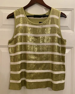 Dana Buchman Women’s Striped Dressy Tank Top Sequined Sleeveless Shirt Sz Large - Picture 1 of 12