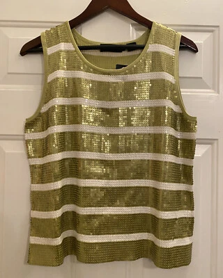 Camiseta sin mangas elegante a rayas Dana Buchman para mujer con lentejuelas talla grande Foto 1 de 4