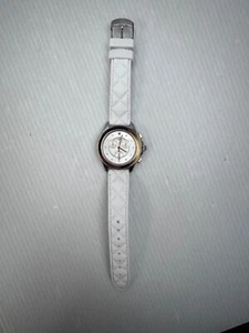 NEW Michele Cape White Two Tone Gold & Silver Silicone Chrono Watch MWW27E000029 - Picture 1 of 6