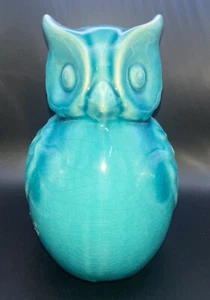 Ceramic Owl Teal Colored 7” Tall With Aged Look Decor Vintage - Picture 1 of 6