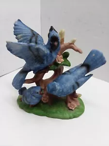 Blue bird family porcelain figurines mom feeding baby ,dad keeping watch - Picture 1 of 6