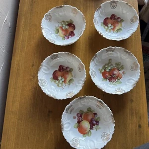 Bavaria Germany Fruit Salad Bowls 5 1/2 Inch Set Of 5 Vintage Gold Color Trim - Picture 1 of 15