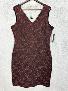 Donna Ricco Sheath Dress Black Red Floral 3D Rose Dark Feminine Romantic Size 14 - Picture 1 of 8