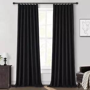 Solid Black Out Curtains 96 Inches Long, Linen Blackout Curtains for Living Room - Picture 1 of 8