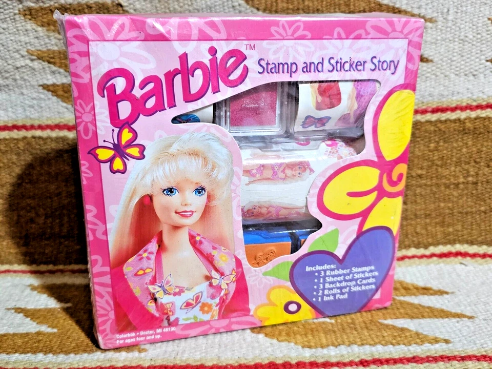Barbie Stamp & Sticker Story With STAMPS Stickers Ink Pad Backdrop Cards