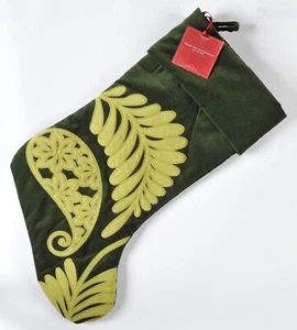 Pottery Barn Green Velvet Applique Christmas Stocking New w Tag 19.5" 2008 - Picture 1 of 6