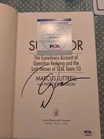 MARCUS LUTTRELL SIGNED BOOK THE LONE SURVIVOR Seal Team 10 HCDJ PSA DNA COA NAVY Cover