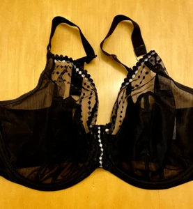 Elomi 8900 Matilda Plunge Bra Size 38IJ Black Sheer Lace Ivory Trim Underwire - Picture 1 of 5