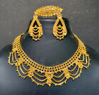 22K Gold Plated Indian Wedding 6" Long Necklace Earrings Finger Ring Set Jar589