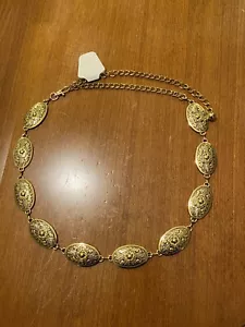 Vintage Style Engraved Metal Conchos Gold tone Chain Belt - Picture 1 of 7