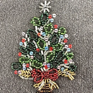 CJ BANKS Knit Top Size 2X Black Hand Beaded Christmas Tree 3/4 sleeves Vintage - Picture 1 of 12
