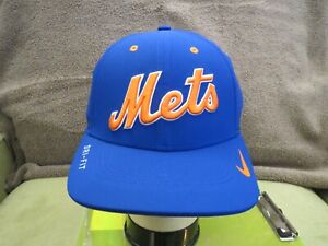 Nike Dri-Fit NY Mets Blue Flex Fit Vented Hat, Mets in Orange Script, Size L-XL