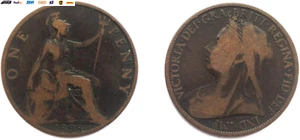 Collectible Coins - Circulated 1895 -1901 British Queen Victoria Penny Coin / Gr - Picture 1 of 1
