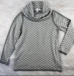 Calvin Klein Pullover Damen M Medium grau weiß Strick Rauten Wasserfallausschnitt L/S GUC - Bild 1 von 8