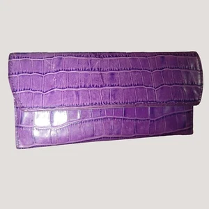 Leather Wallet Abas Lavender Purple Crocodile Embossed Snap Closure - Picture 1 of 13