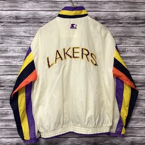 Vintage Los Angeles Lakers Windbreaker Jacket Mens Large White STARTER NBA 90s - Picture 1 of 12