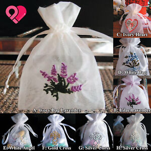 Embroidery Organza Wedding Party Favor Gift Nylon Bag Pouch Lavender Cross Angel