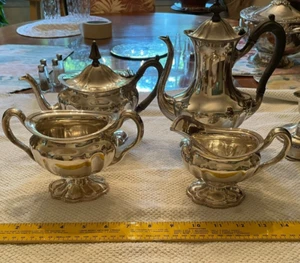 Webster Wilcox Englische Flöten Silber Teller Kaffee und Tee Set 4 Teile - Bild 1 von 5