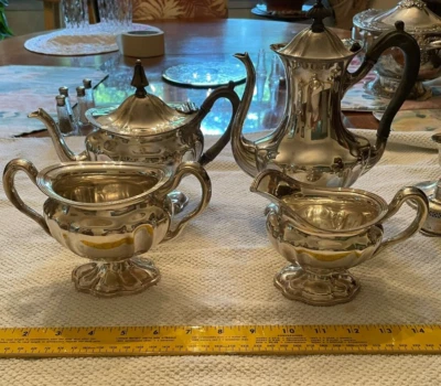 Juego de café y té Webster Wilcox flautas inglesas plateadas - 4 piezas, elegante Foto 1 de 4