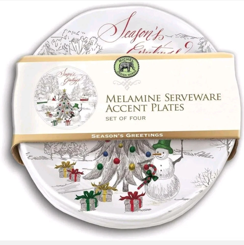 MIchel Design Works Christmas Season's Greetings Melamine 8" Salad Side (B2-G1) - Image 1 of 1