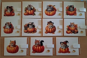 Geldgeschenk-Grusskarte °Kätzchen im Kürbis°  Herbst Halloween Handarbeit - Bild 1 von 13