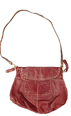 MAXX OF NEW YORK Large Red Leather Handbag Shoulder Bag Croc Satchel Vtg Y2K 90s - Image 1 of 4