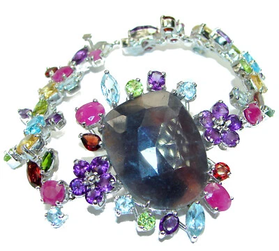 Luxury Ruby Bracelet 925 Sterling Silver Handmade Red Gemstone 36.9g - Image 1 of 3