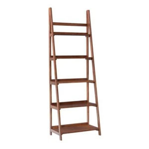 5 Tier Bookshelf Ladder Style Wooden Storage Display Shelving Warm Walnut Finish - Picture 1 of 10