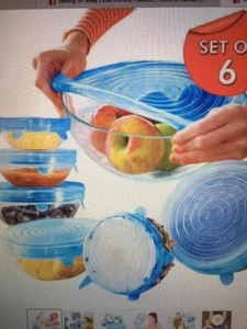 6Pcs Stretch Silicone Lids Bowl Reusable Kitchen Food Storage Wrap Sealing Cover - Picture 1 of 2