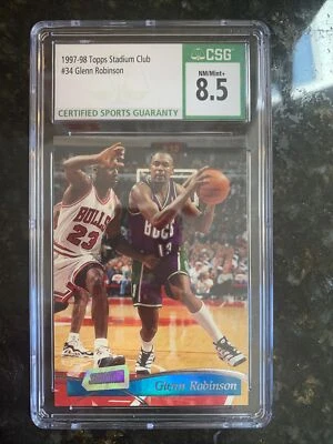 1997-98 体育场俱乐部篮球 #34 格伦·罗宾逊迈克尔·乔丹 CSG 8.5 — 第 1/2 张图片