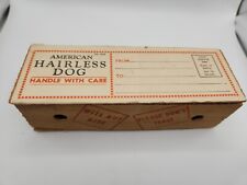 Vintage 1934 Fishlove Co. American Hairless Dog in Comical Wooden Box w/ Hot Dog