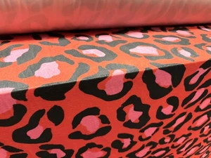 Stretch Spandex Velvet Fabric, Per Metre - Jumbo Cheetah Print - Red & Pink - Picture 1 of 4