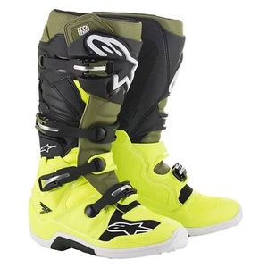 Alpinestars Tech 7 Motocross MX Bike Boots - YELLOW FLUO MILITARY GREEN BLACK - Picture 1 of 3