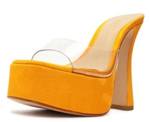 Schutz Haila Bright Sun Slip On Open Toe Block High Heel Platform Sandals - Picture 1 of 7